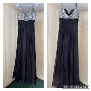 Long formal Black and silver opal beaded top dress